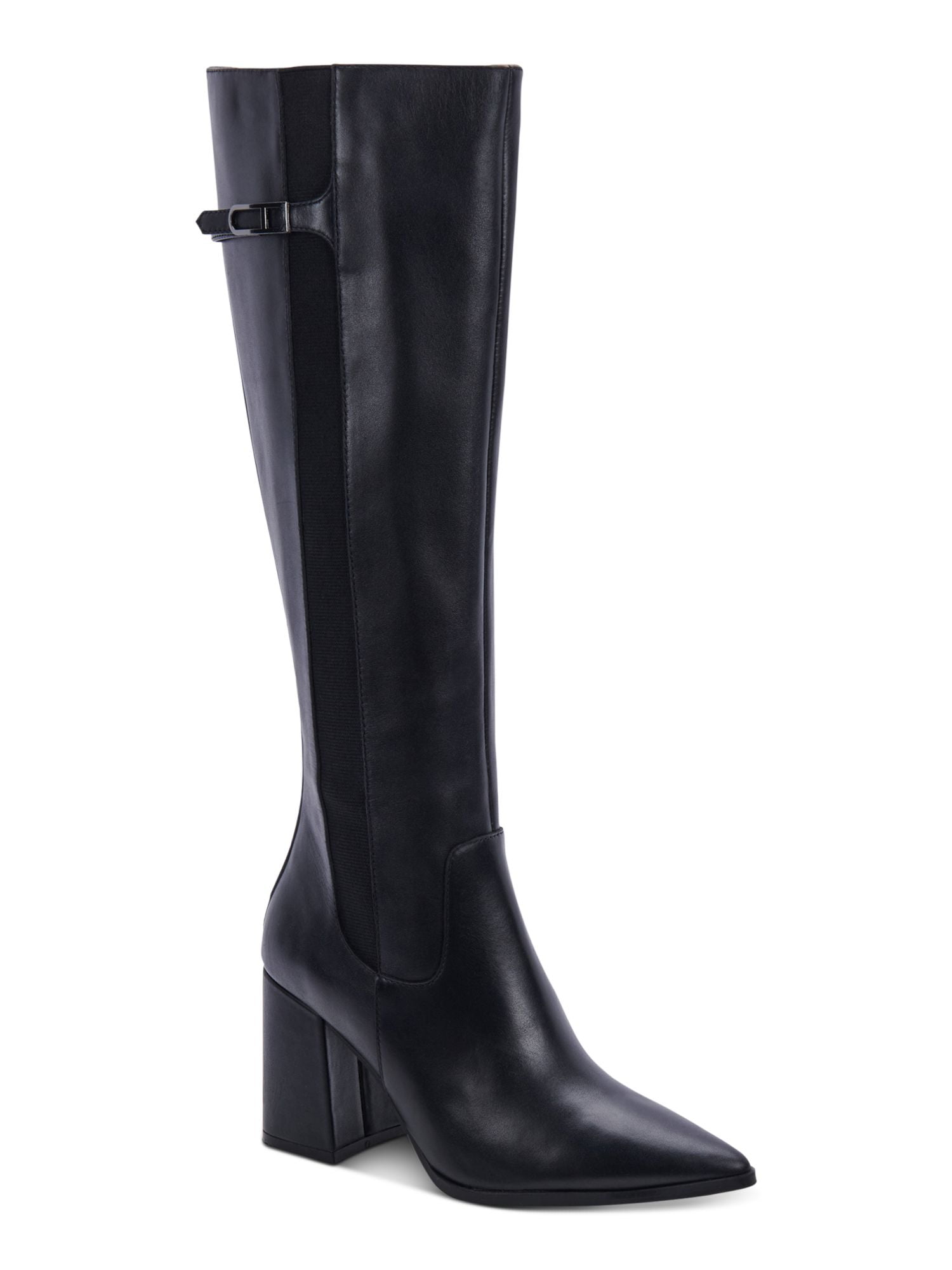 AQUA COLLEGE Womens Black Goring Cushioned Waterproof Tori Square Toe Stacked Heel Zip-Up Suede Dress Boots Shoes M main image 1
