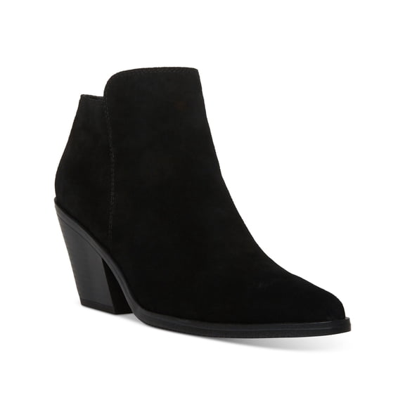 AQUA COLLEGE Womens Black Waterproof Nellie Pointed Toe Stacked Heel Zip-Up Leather Booties 6 M