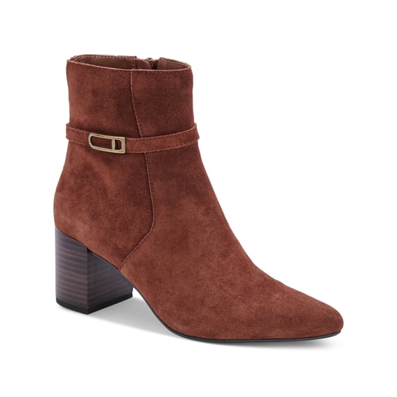 AQUA COLLEGE Womens Brown Buckle Accent Padded Tatum Almond Toe Block Heel Zip-Up Booties 10 M