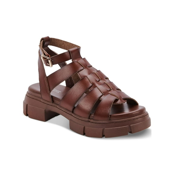 AQUA COLLEGE Womens Brown Cushioned Hannah Round Toe Platform Slip On Sandals Shoes 9 M