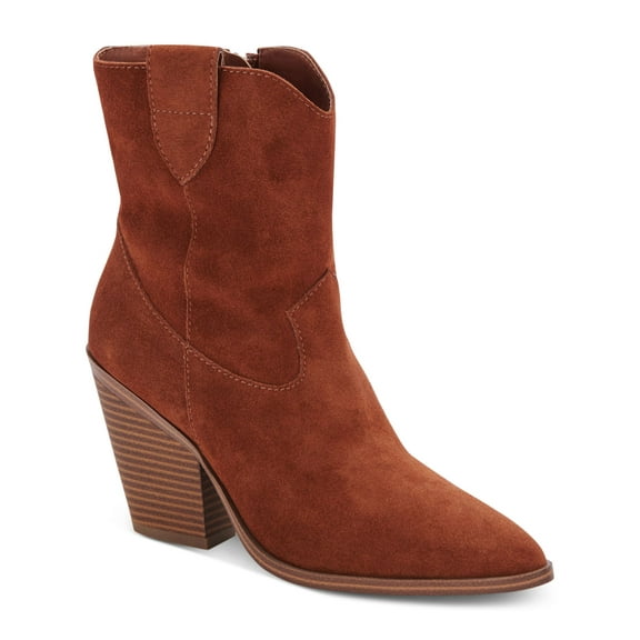 AQUA COLLEGE Womens Brown Pull Tab Padded Winder Pointed Toe Block Heel Zip-Up Leather Booties 7 M