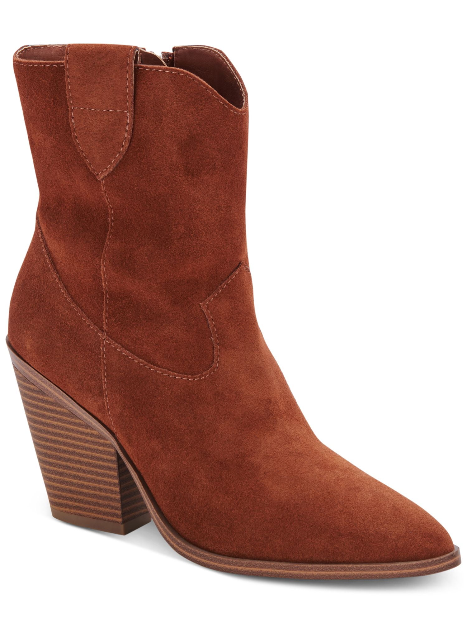WILD PAIR Womens Brown Slip Resistant Padded Stretch Bravy Pointed Toe Block Heel Zip-Up Heeled Boots M