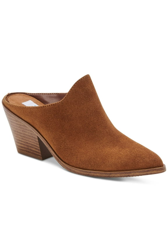 Womens Brown Waterproof Nia Pointed Toe Block Heel Slip On Leather Heeled Mules Shoes 7 M