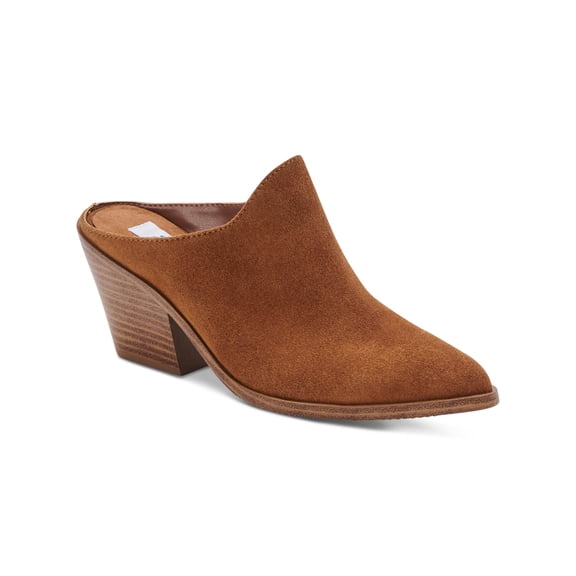 AQUA COLLEGE Womens Brown Waterproof Nia Pointed Toe Block Heel Slip On Leather Heeled Mules Shoes 7 M