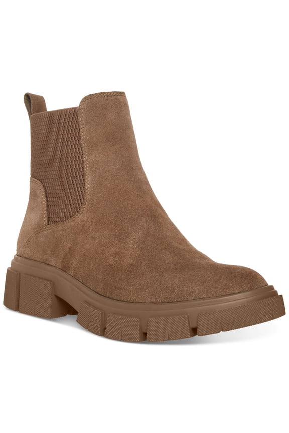 Womens Dark Taupe Brown Side Goring Back Pull-Tab Padded Slip Resistant Waterproof Priya Round Toe Block Heel Zip-Up Booties 9 M
