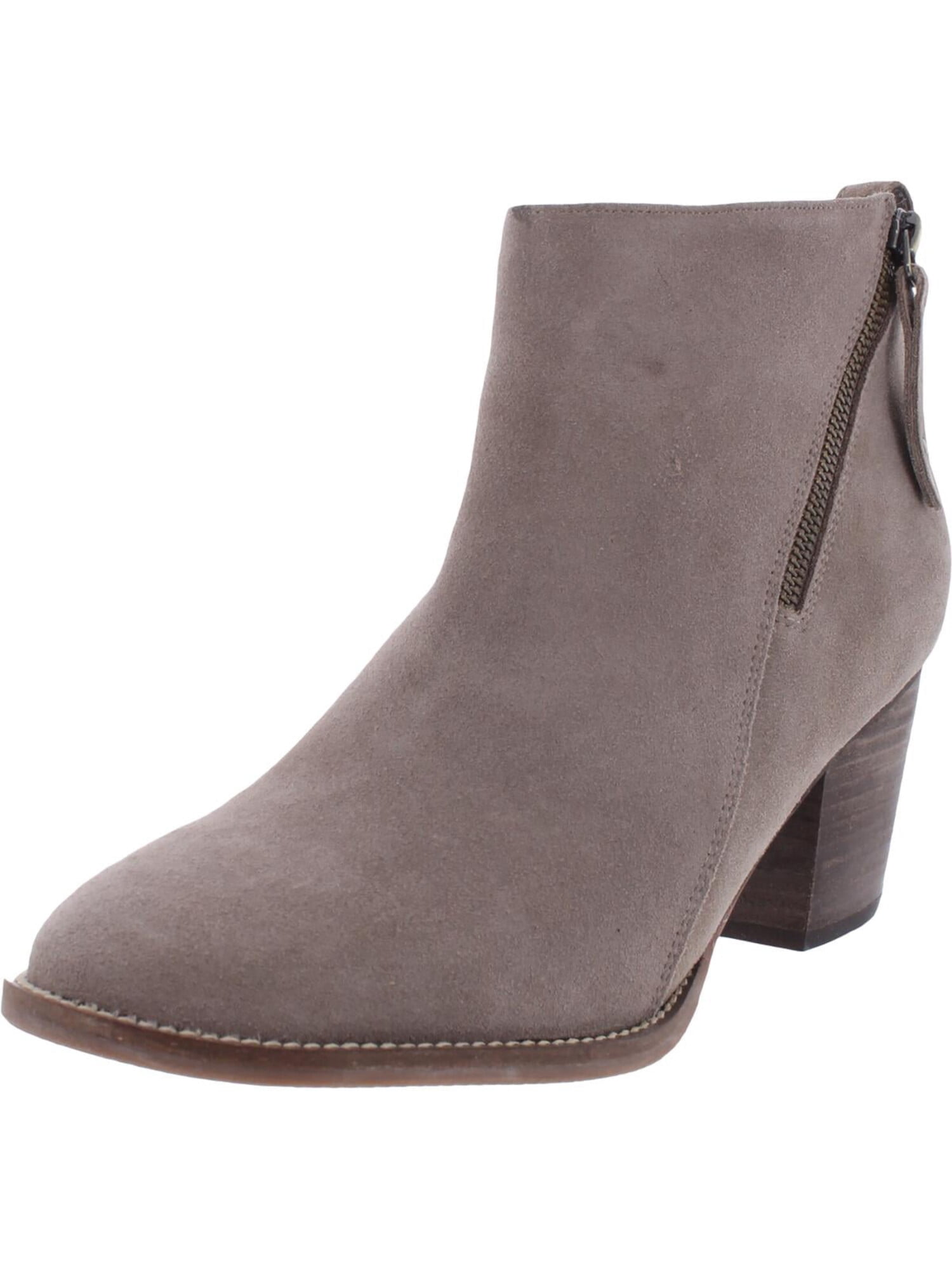AQUA COLLEGE Womens Beige Waterproof Padded Nellie Pointed Toe Stacked Heel Zip-Up Leather Booties M