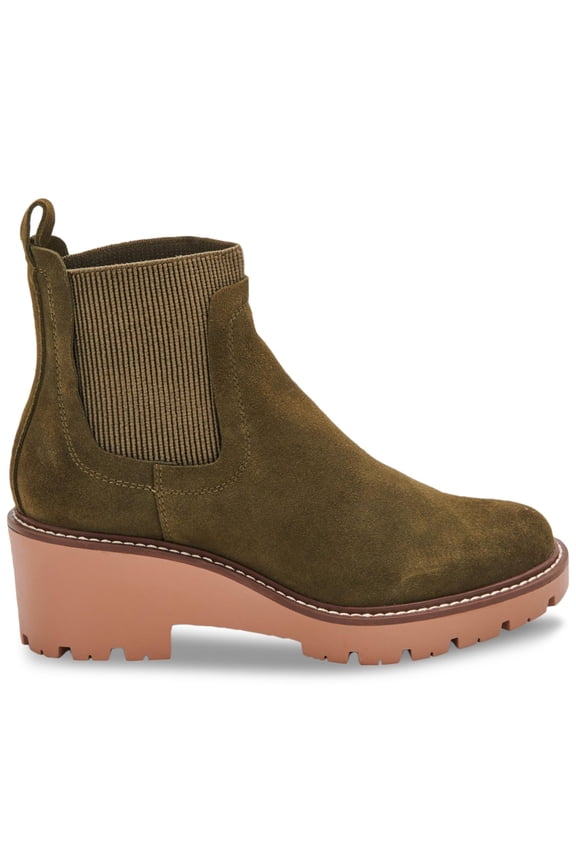 Womens Green Chelsea Water Resistant Slip Resistant Demi Round Toe Wedge Leather Booties 7.5 M