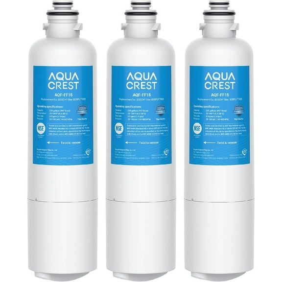 AQUA CREST 12033030 Replacement for Bosch UltraClarity Pro BORPLFTR50, 11032531 Refrigerator Water Filter, Compatible with 11025825, BORPLFTR55, B36CD50, B22CS50, B36FD50SNS, B36CT80SNS, 3 Filters