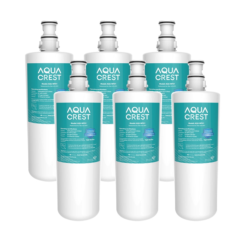 AQUA CREST 3US-AF01 Under Sink Water Filter, Replacement for Standard 3US-AF01, 3US-AS01, Aqua-Pure AP Easy C-CS-FF, WHCF-SRC, WHCF-SUFC, WHCF-SUF Water Filter, NSF/ANSI 42 Certified (Pack of 6)