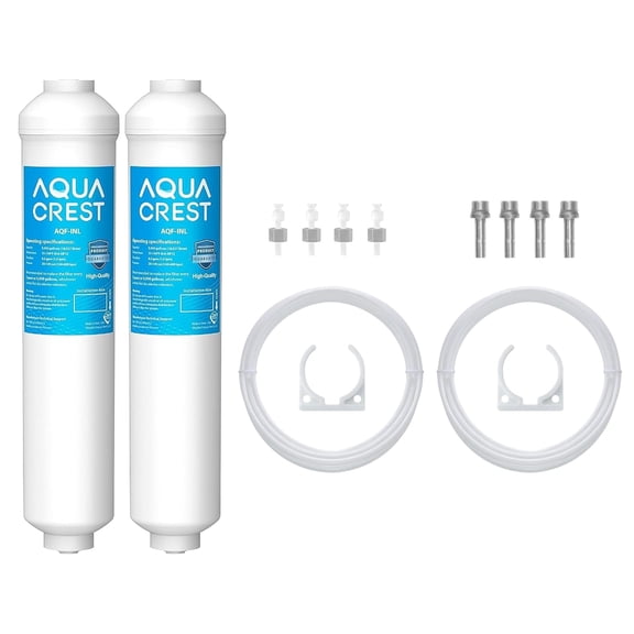 AQUA CREST 5 Years Capacity -Inline Water Filter for Refrigerator with 1/4-Inch Direct Connect Fittings, Idea for Ice Maker, RV, Refrigerator, RO System, In Line Water Line Filter, 2 Pack