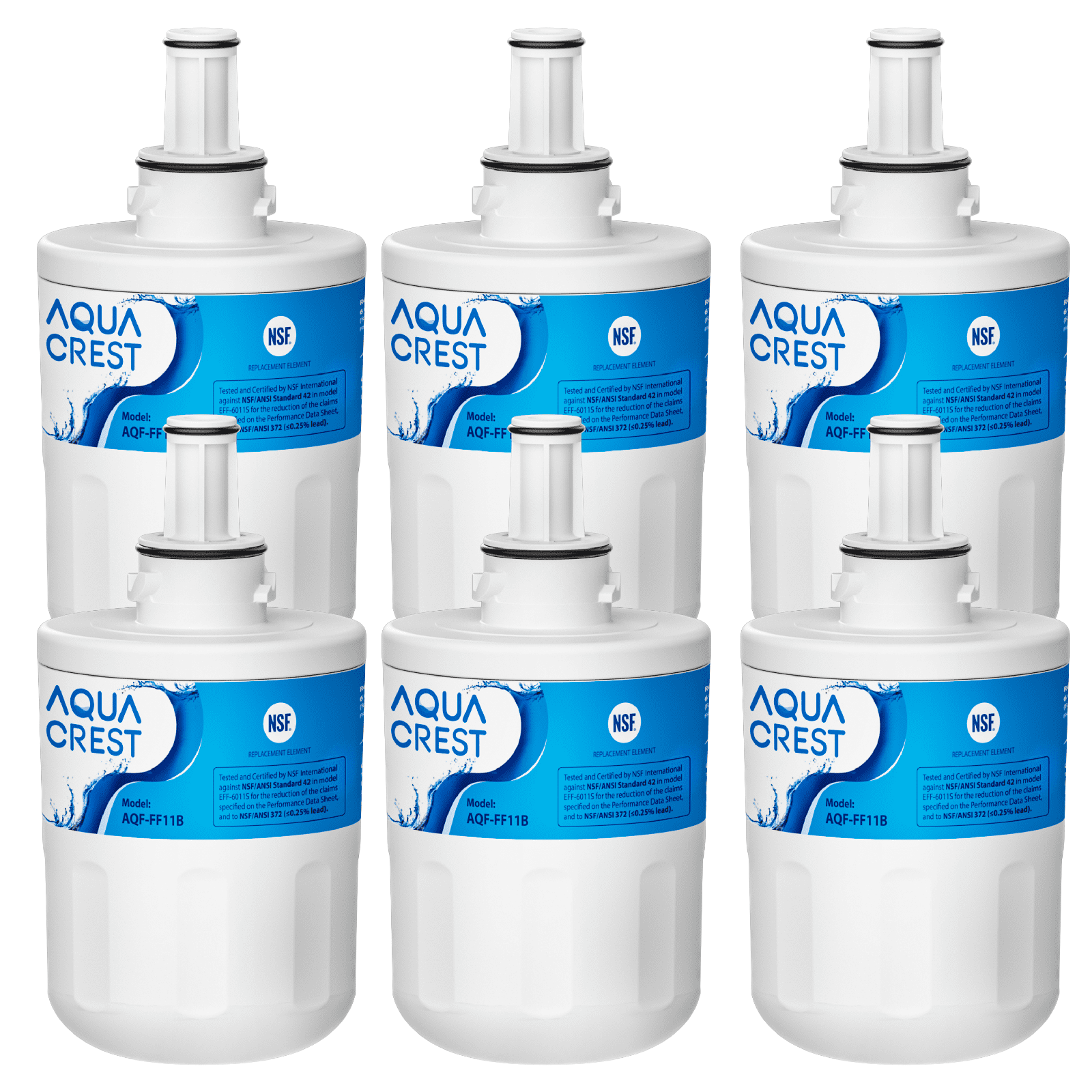 AQUA CREST F11 Refrigerator Water Filter, Replacement for Samsung® DA29-00003G, DA29-00003B, DA29-00003A, HAFCU1, RFG237AARS, RS22HDHPNSR, RSG257AARS, WSS-1 (Pack of 6)