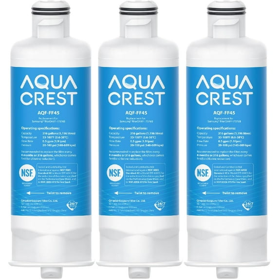 AQUA CREST DA97-17376B Replacement for Samsung DA97-08006C, HAF-QIN/EXP, RS27T5200SR, RF28T5001SR, RF24R7201SR, RF28R6201SR, AQF-FF45, Refrigerator Water Filter (Pack of 3)