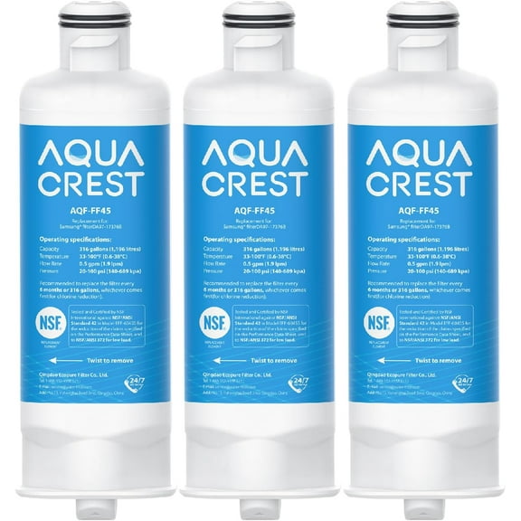 AQUA CREST DA97-17376B Replacement for Samsung DA97-08006C, HAF-QIN/EXP, RS27T5200SR, RF28T5001SR, RF24R7201SR, RF28R6201SR, AQF-FF45, Refrigerator Water Filter (Pack of 3)