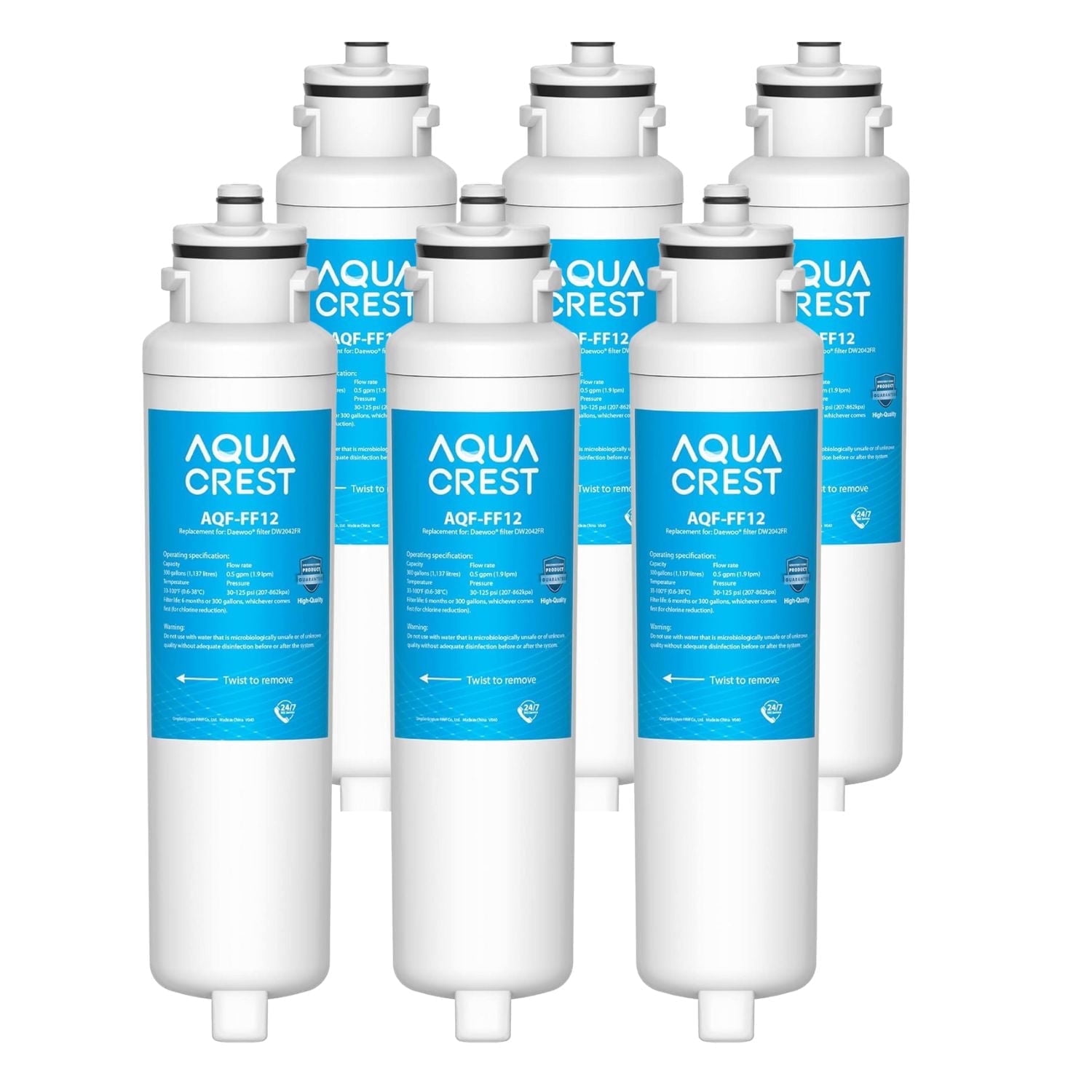 AQUACREST DW2042FR-09 Refrigerator Water Filter, Compatible with Daewoo DW2042FR, Kenmore 46-9130, DW2042FR-09, Aqua Crystal DW2042F-09,6 Pack