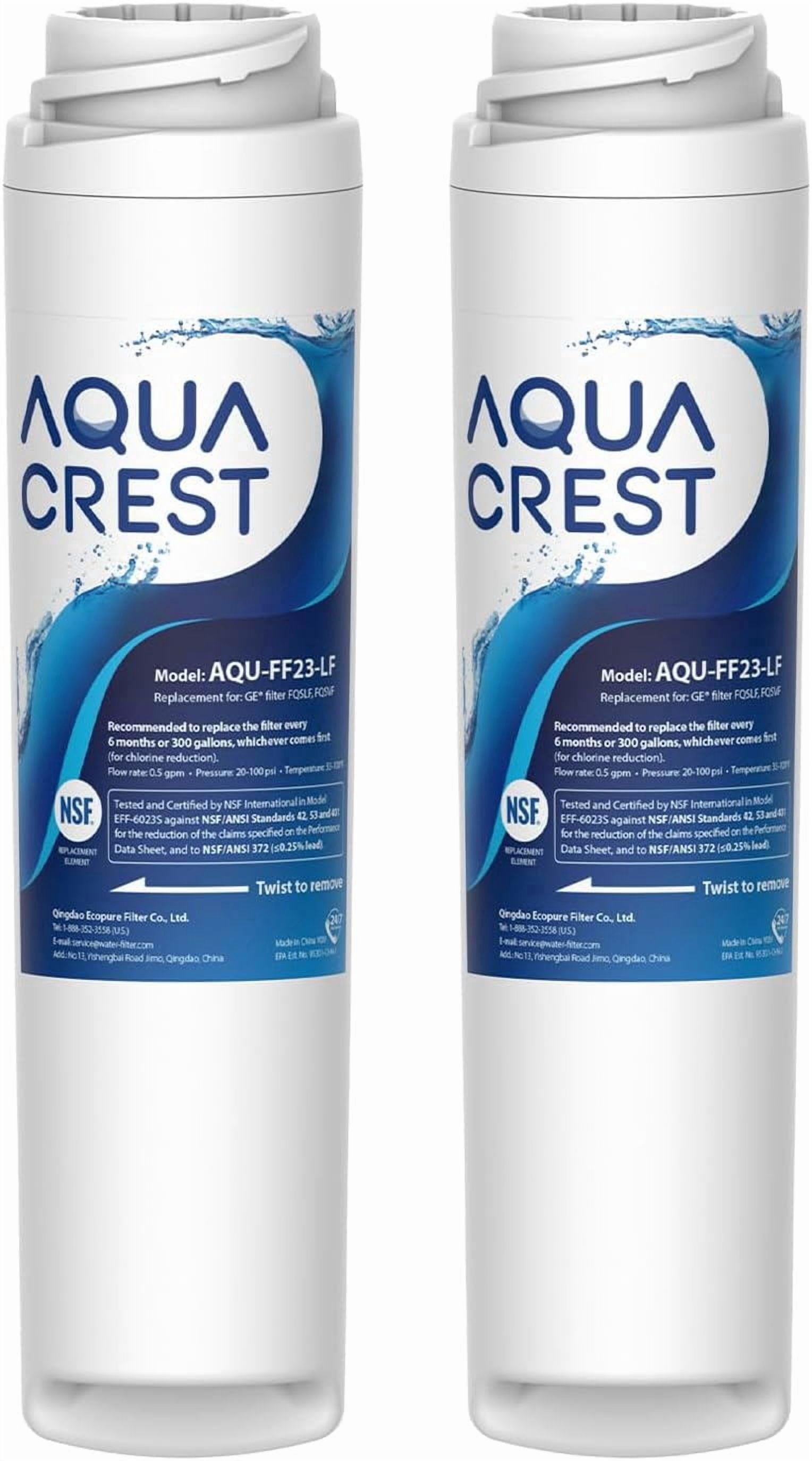 AQUA CREST FQSLF, FQSVF Under Sink Water Filter, NSF/ANSI 401 Certified, Replacement for GE FQSLF, FQSVF, FQSVN, FQROPF, Compatible with GE GXSV65R, PXRQ15F, PNRQ15F, Reduces PFAS, PFOA/PFOS, 2 Pack