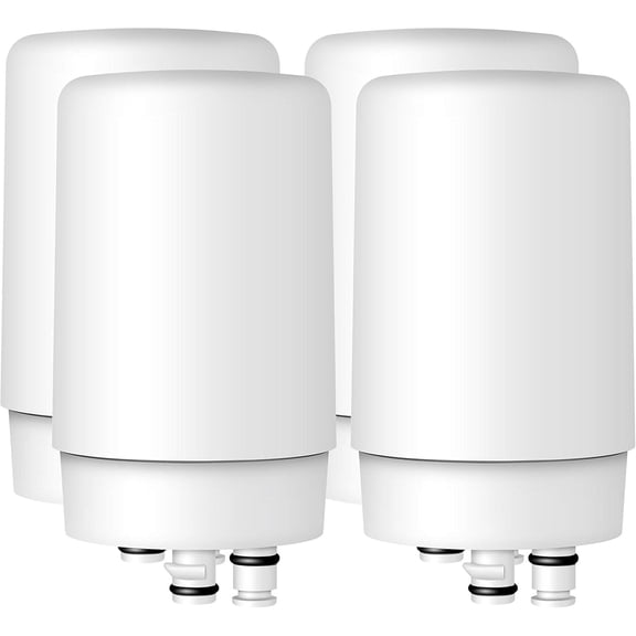 AQUA CREST 7027W Faucet Water Filter, Replacement for Brita® Filter, Brita® Faucet 36311 On Tap Water Filtration System, FR-200, FF-100 Replacement Filter, White, 4 Pack