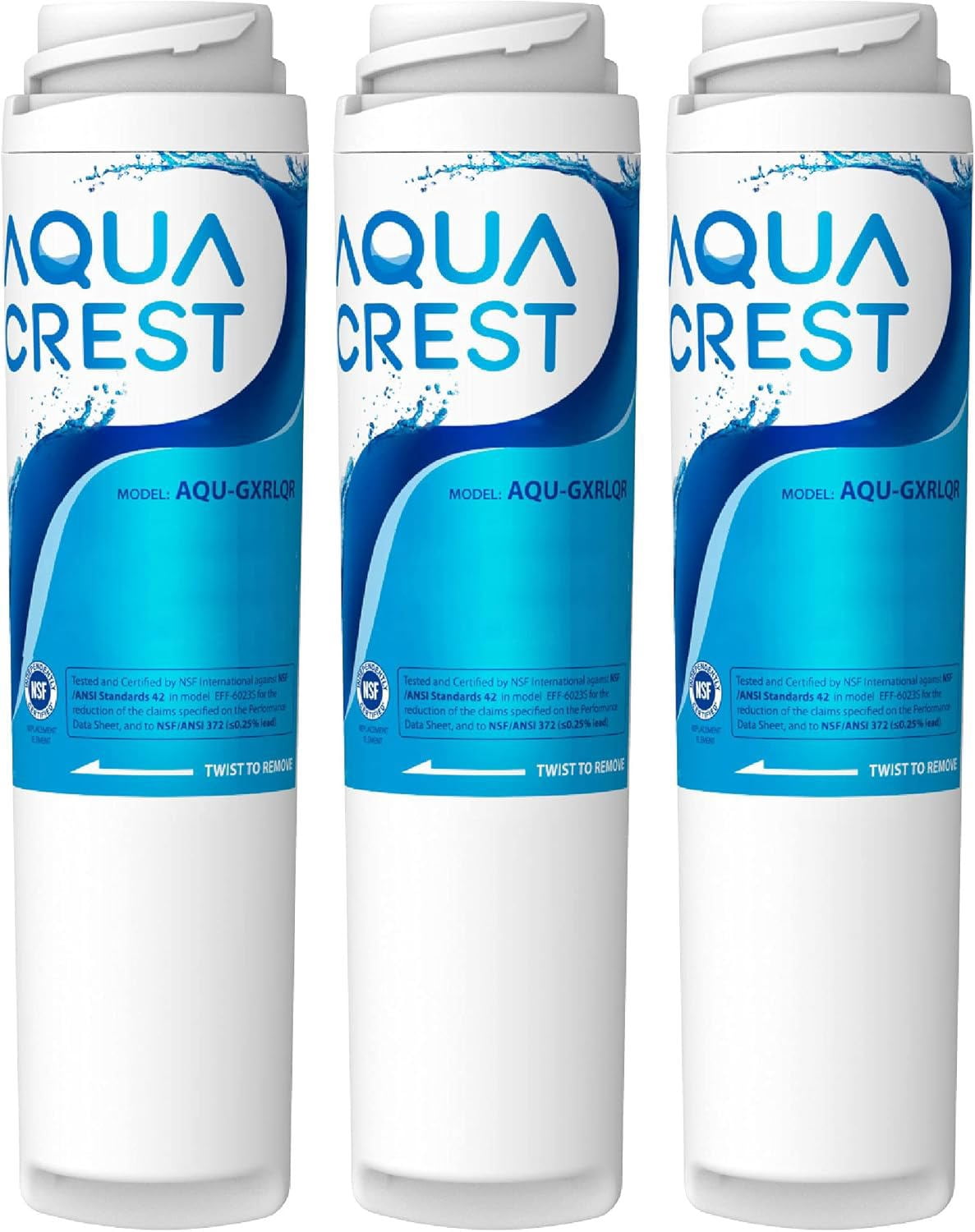 AQUA CREST GXRLQR Undersink Inline Water Filter, Replacement for GE SmartWater Twist and Lock in-Line GXRLQR Water Filter, NSF 53&42 Certified, Reduces Chlorine, Taste&Odor, 3 Pack