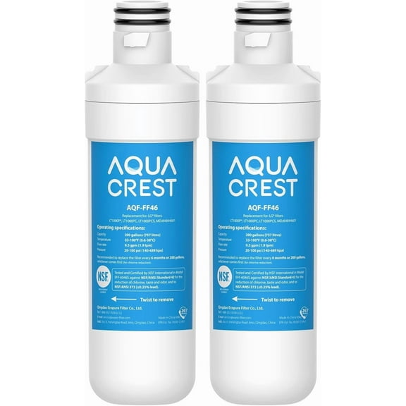 AQUA CREST LT 1000PC ADQ747935 MDJ64844601 NSF Certified Refrigerator Water Filter, Replacement for LG LT1000P, LT1000PCS, ADQ74793501, ADQ74793502, Kenmore 469980, 9980, Pack of 2