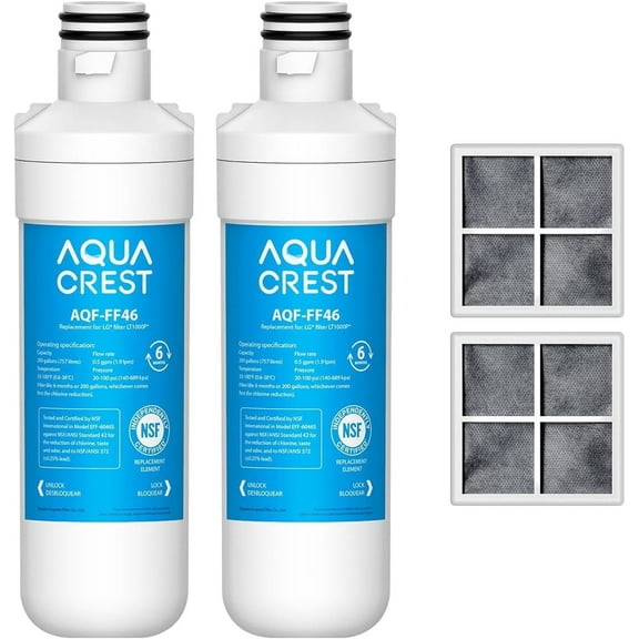 AQUA CREST LT 1000PC ADQ747935 Refrigerator Water Filter and Air Filter, Replacement for LG® LT1000P®/PC/PCS, ADQ74793502 and LT120F®, 2 Combo