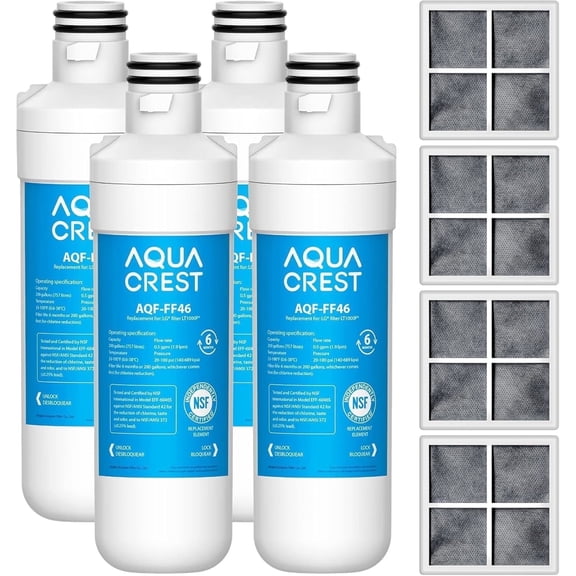 AQUA CREST F46 ADQ747935 Refrigerator Water Filter and Air Filter, Replacement for LG LT1000P/PC/PCS, LMXS28626S, LFXS26973S, MDJ64844601, ADQ74793501, ADQ74793502 and LT120F, 4 Combo