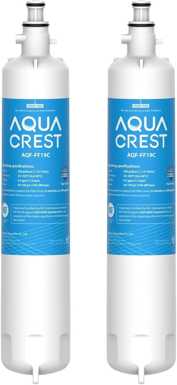 AQUA CREST FF19C Replacement for GE® RPWFE®, RPWF (with CHIP) Refrigerator Water Filter, Compatible with GYE22HMKES, GYS22GMNES, GYE22HBLTS, DFE28JSKSS, GFE28HMHES, GNE29GYNFS, 2 Filters