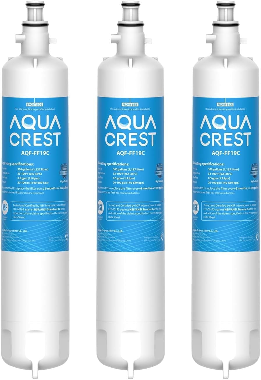 AQUA CREST FF19C Replacement for GE® RPWFE®, RPWF (with CHIP) Refrigerator Water Filter, Compatible with GYE22HMKES, GYS22GMNES, GYE22HBLTS, DFE28JSKSS, GFE28HMHES, GNE29GYNFS, 3 Filters
