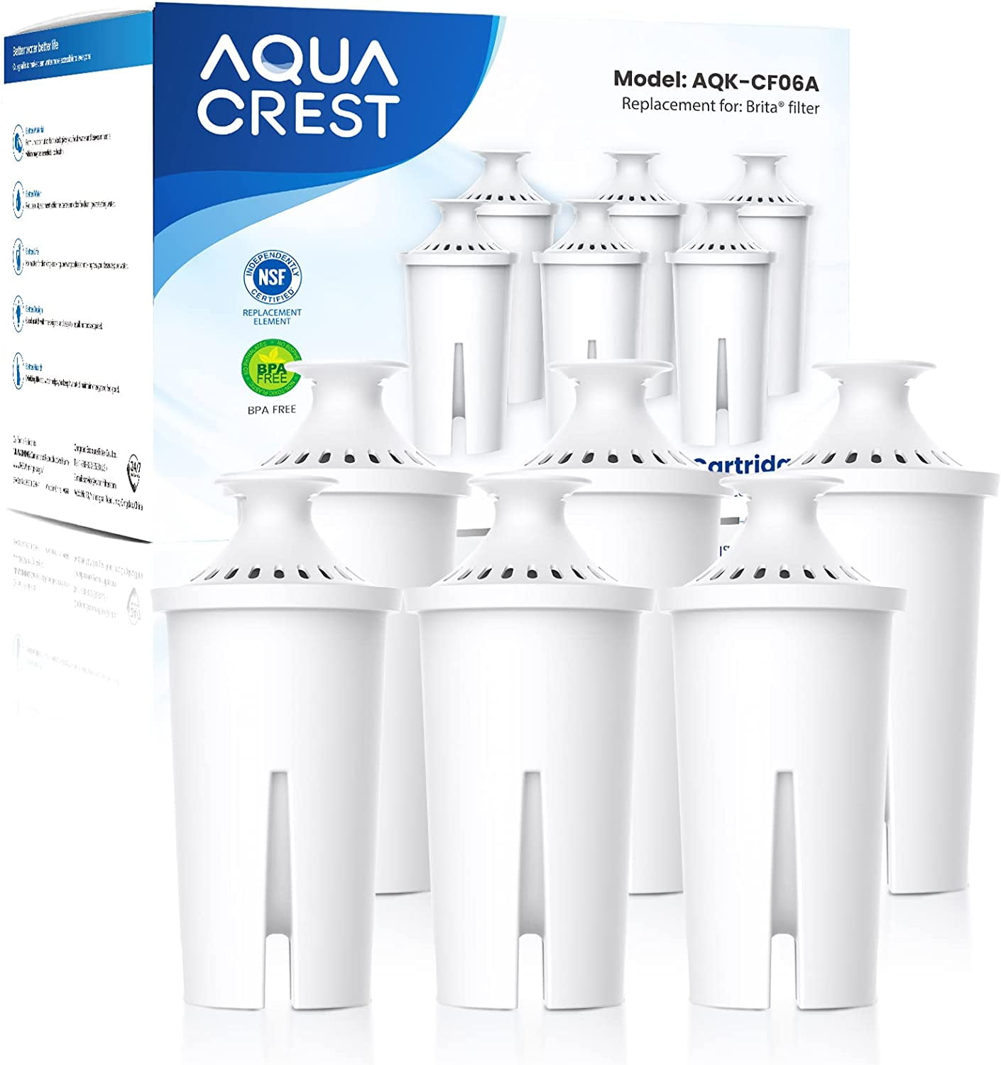 AQUA CREST Replacement for Brita Pitchers & Dispensers Water Filter Classic OB03, Mavea 107007, 35557 (6 Pack)