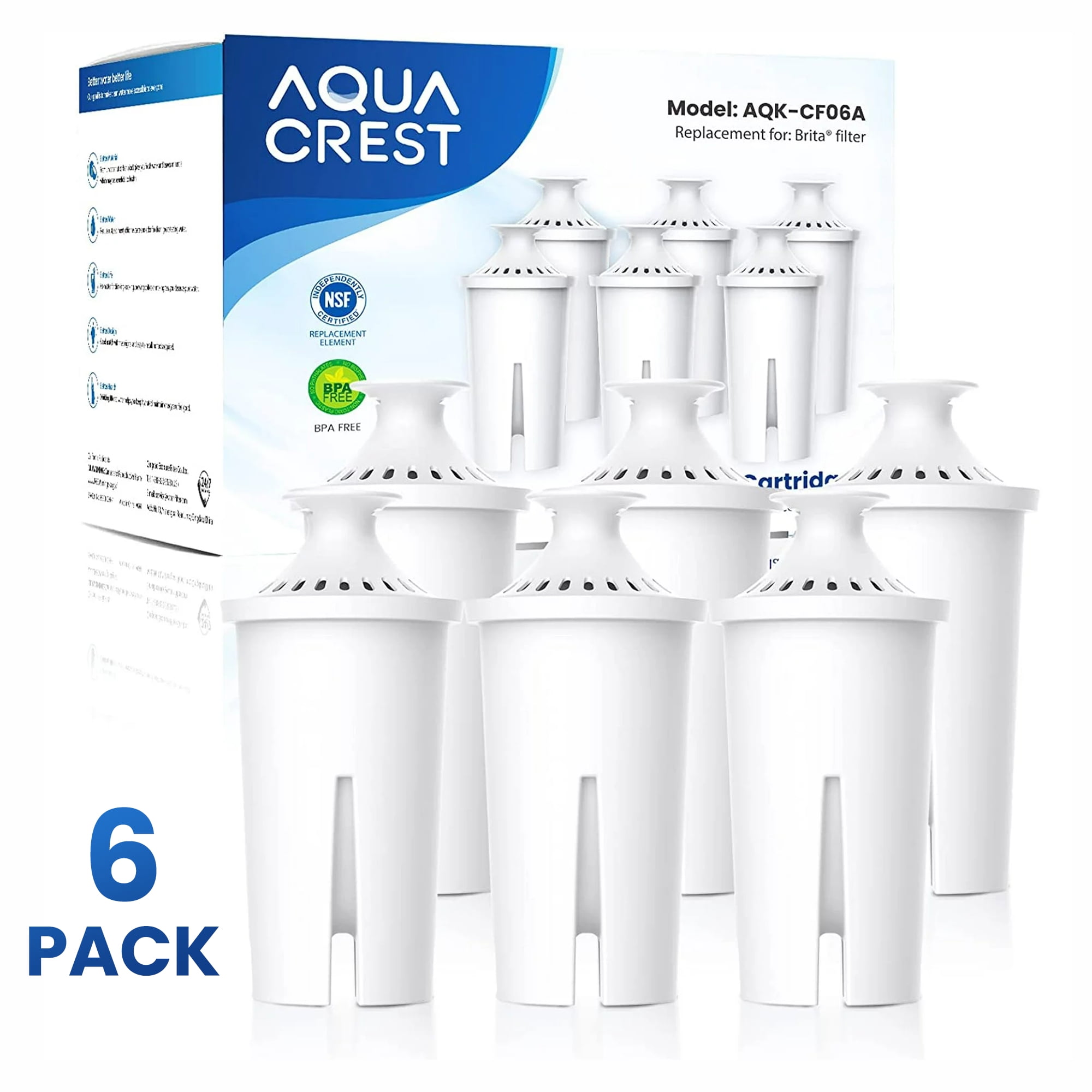 AQUA CREST Water Pitcher Filters Replacement for Brita®Water Filter,  Pitchers and Dispensers, Classic OB03, Mavea® 107007, and More, NSF  Certified