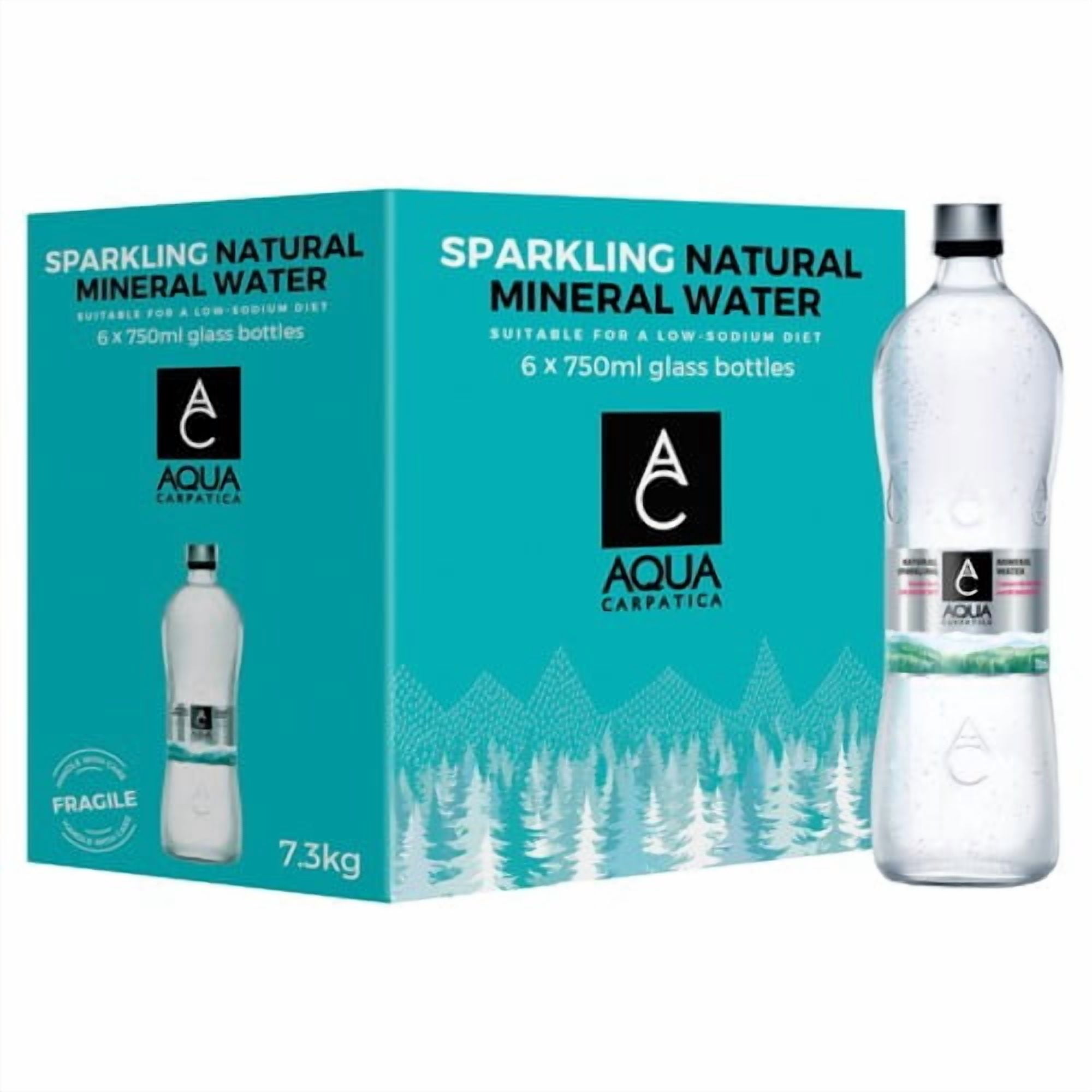AQUA Carpatica Glass Naturally Sparkling Mineral Water Nitrates Free 6 x 750ml, British Import (Pack of 2)
