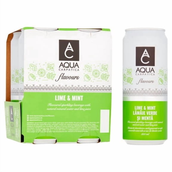 AQUA Carpatica Sparkling Flavours Lime & Mint 4 x 330ml, British Import (Pack of 2)