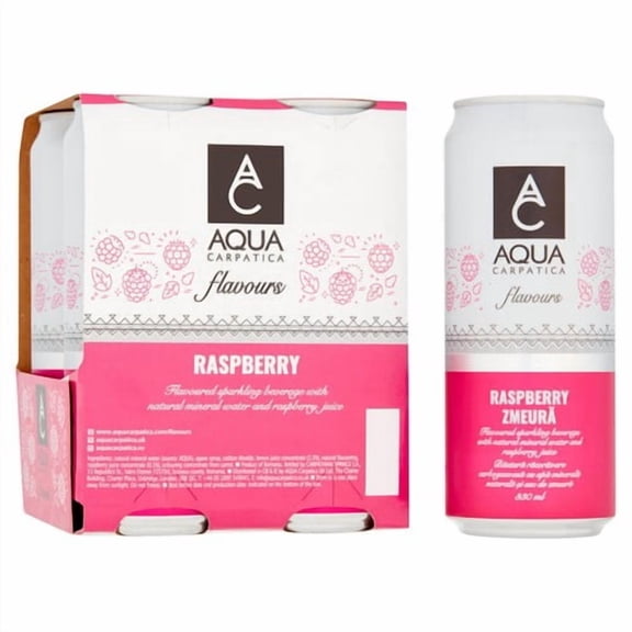 AQUA Carpatica Sparkling Flavours Raspberry 4 x 330ml, British Import (Pack of 2)