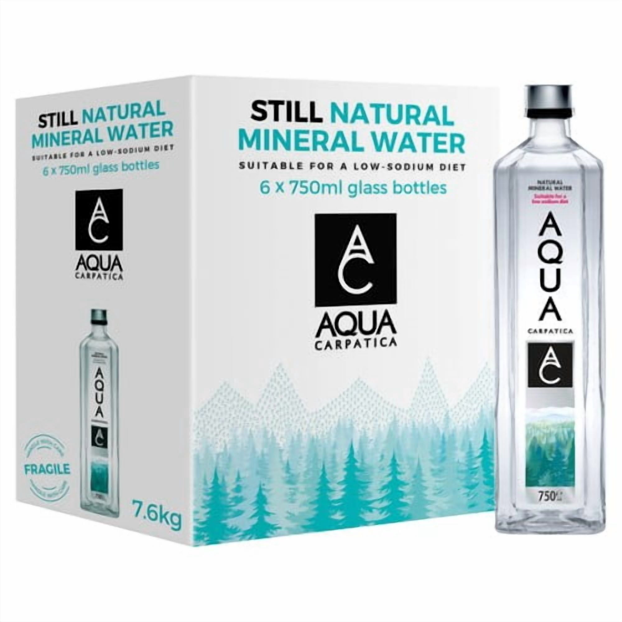 AQUA Carpatica Still Natural Mineral Water Glass Low Sodium & Nitrates 6 x 750ml, British Import (Pack of 2)