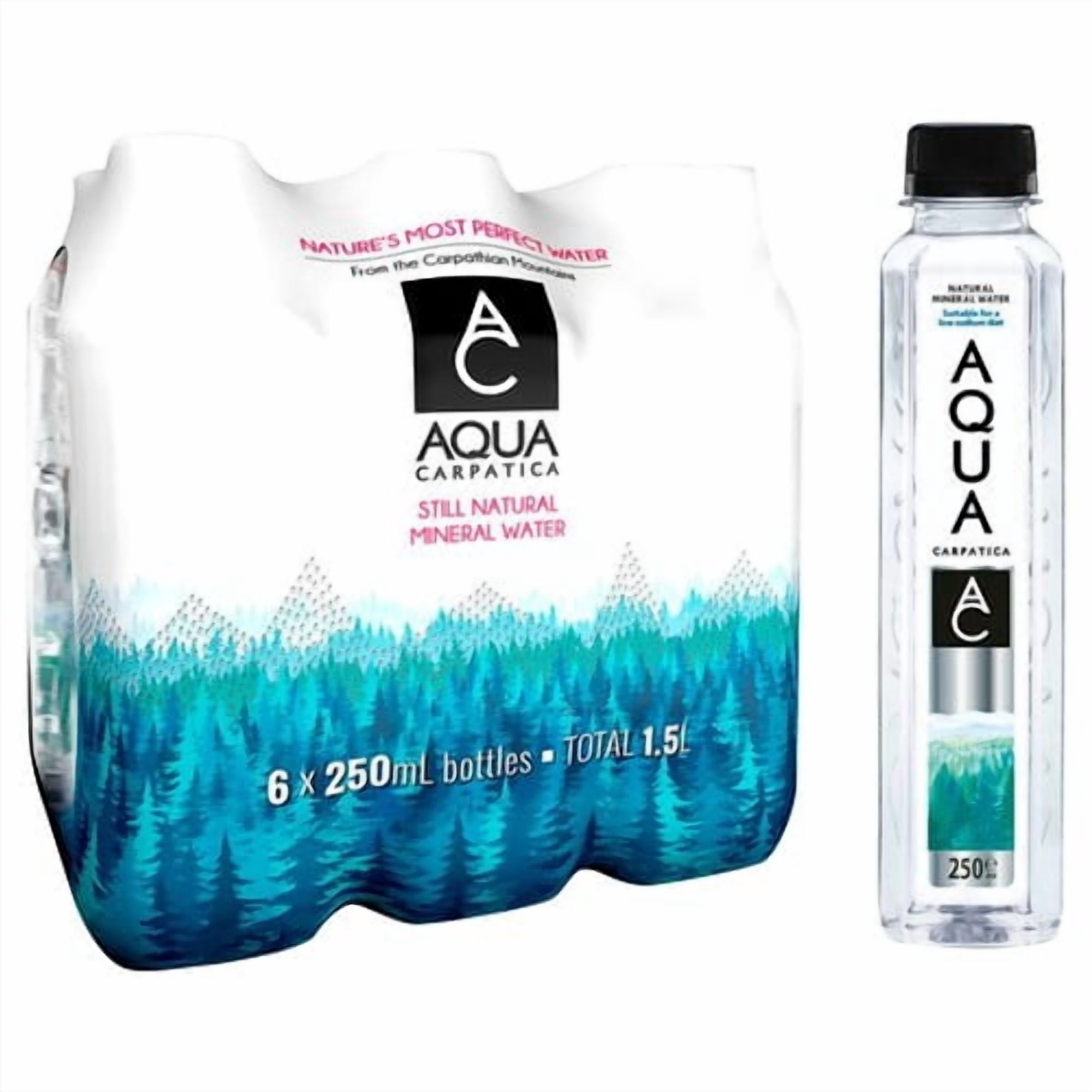 AQUA Carpatica Still Natural Mineral Water Low Sodium & Nitrates 6 x 250ml, British Import (Pack of 2)