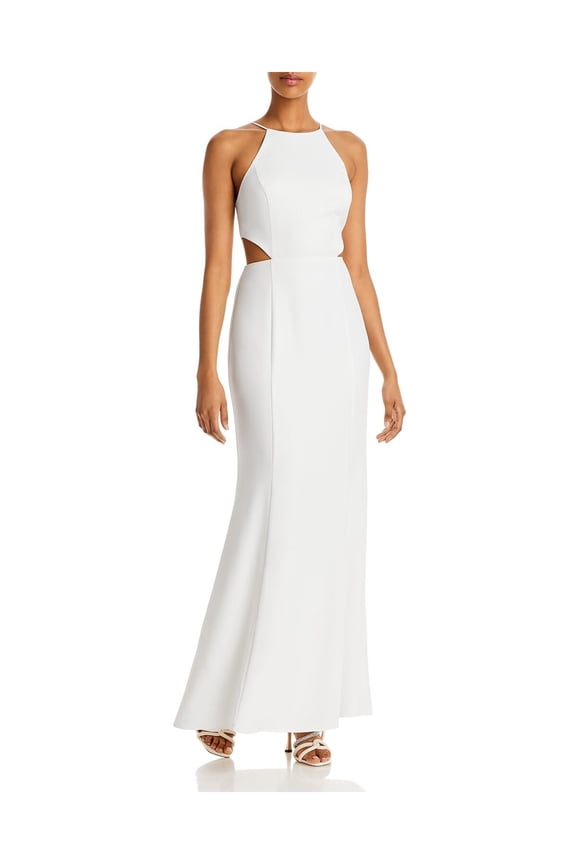 FORMAL Womens Ivory Zippered Adjustable Side Cutouts Lined Sleeveless Halter Full-Length Evening Sheath Dress 4
