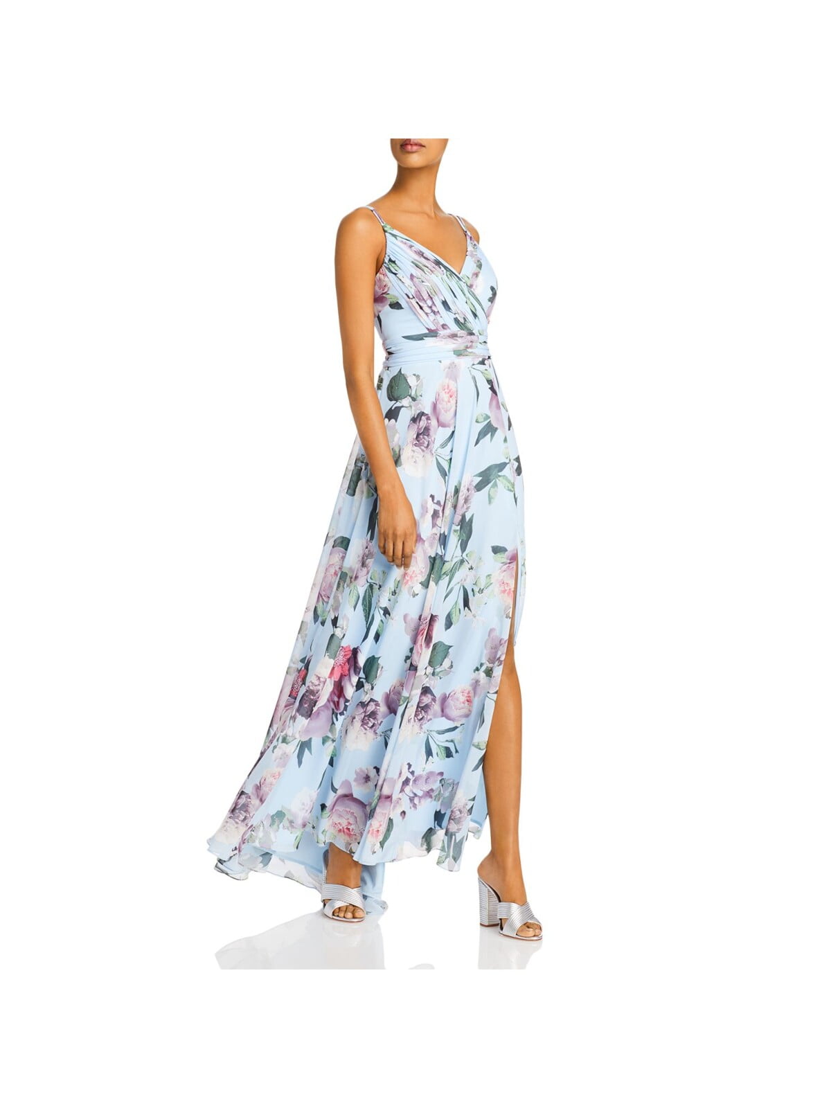 Aqua pleated tiered top floral maxi dress