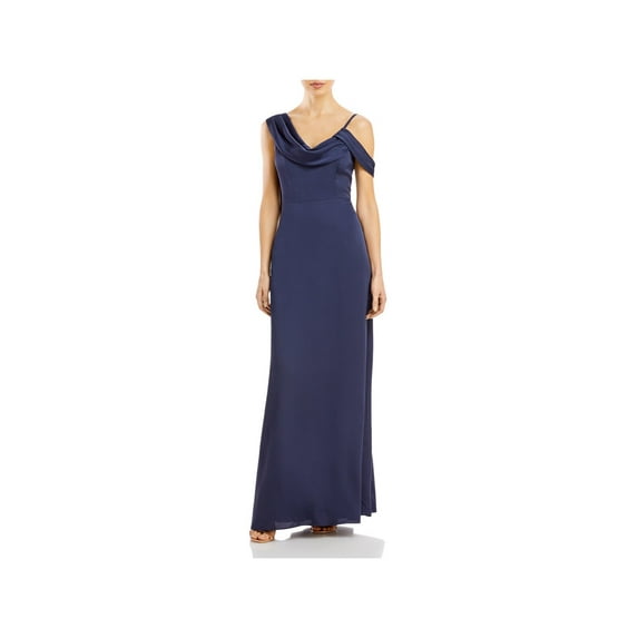 AQUA FORMAL Womens Navy Zippered Adjustable Lined Sleeveless Asymmetrical Neckline Full-Length Evening Gown Dress 6