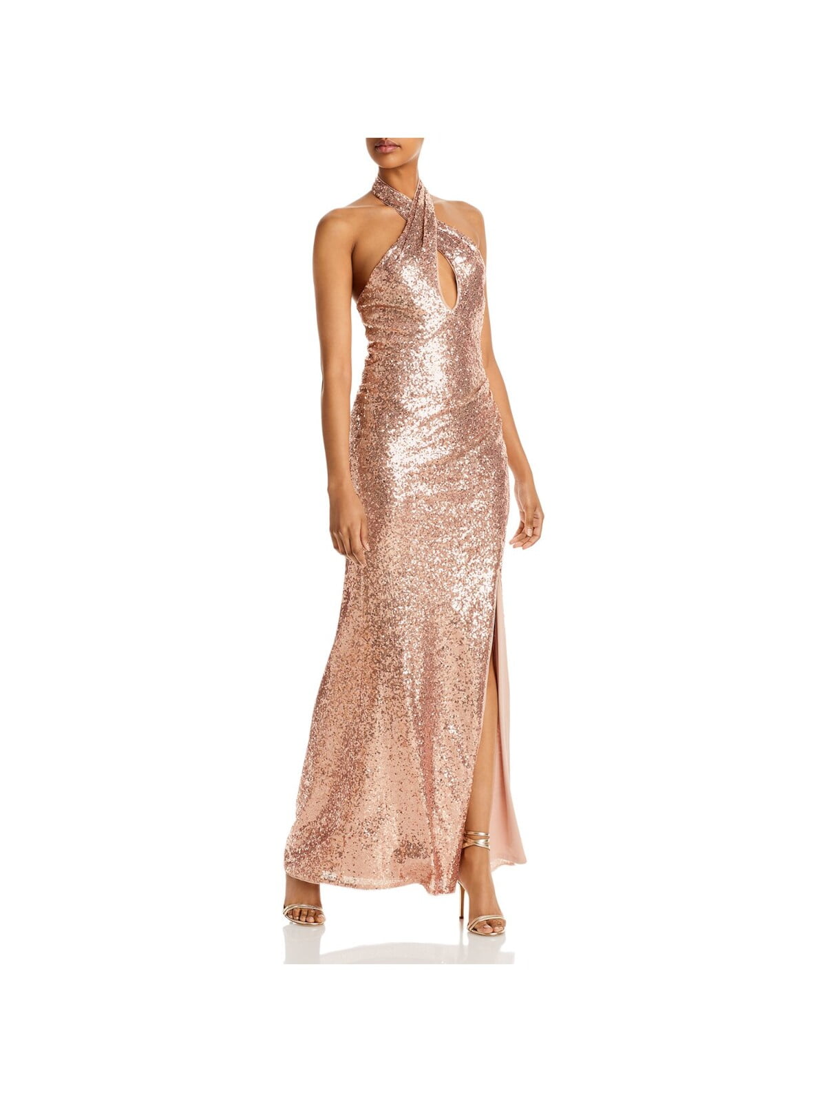 AQUA FORMAL Womens Pink Sequined Slitted Lined Sleeveless Halter Full Length Formal Sheath Dress L c9bab367 d700 440a 8175 fcc9dc975188.735e1b8461cdd491dba8dc5e99bbbfa5
