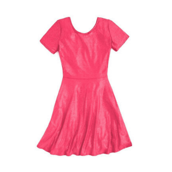 AQUA Girls' Metallic Skater Dress, Fushia/Sliver, MD