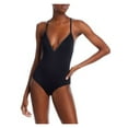 thumbnail image 1 of AQUA SWIM Women's Black Stretch V-Neck Rhinestones No Padding Adjustable Moderate Coverage One Piece Swimsuit L, 1 of 2