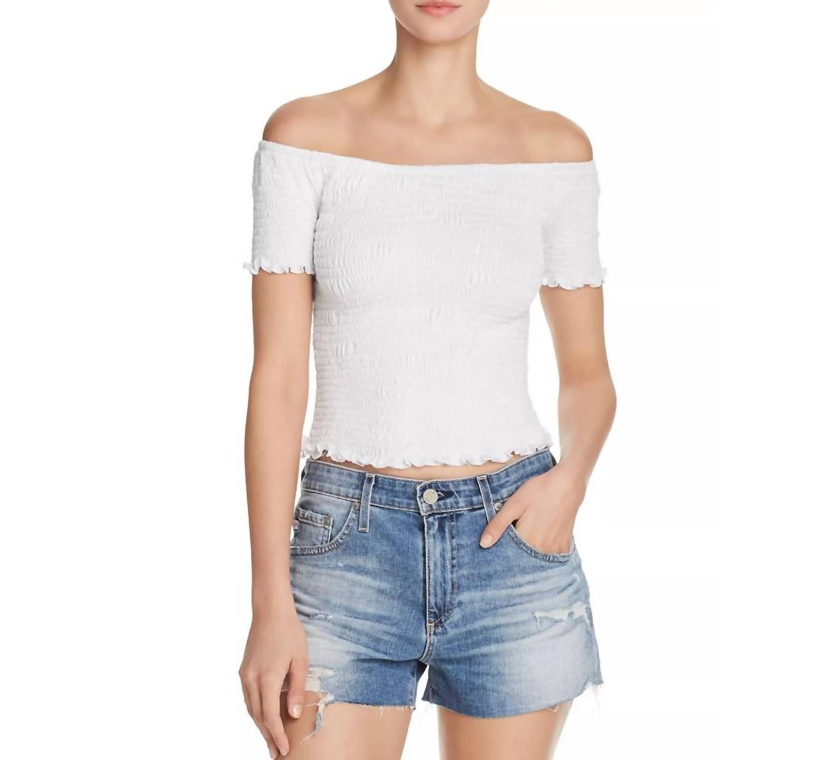 smocked off the shoulder crop top