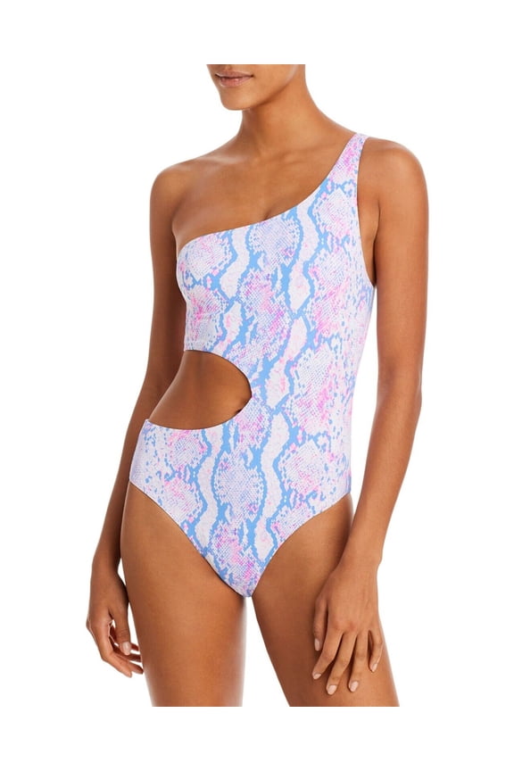 Swim Snake Print One Shoulder Cutout One Piece Swimsuit