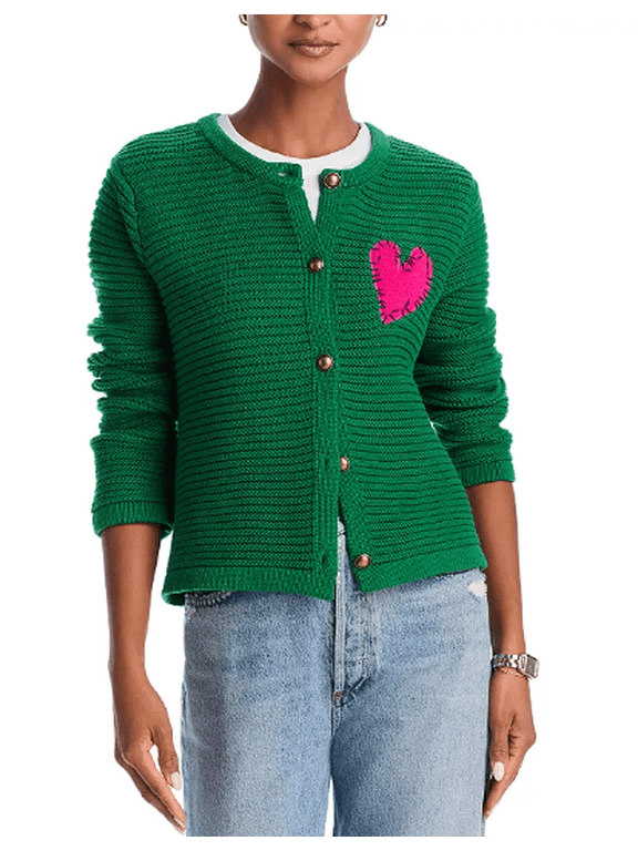 Women's Green Heart Patch Cardigan, XXL