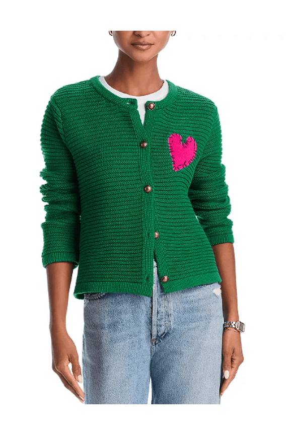 Women's Green Heart Patch Cardigan, XXL