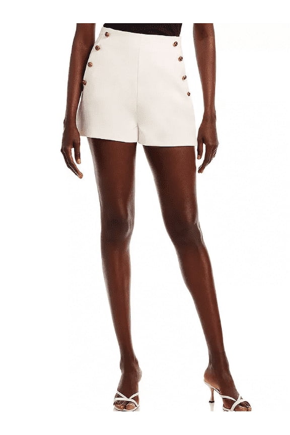 Women's White Twill Knot Button Shorts, XS