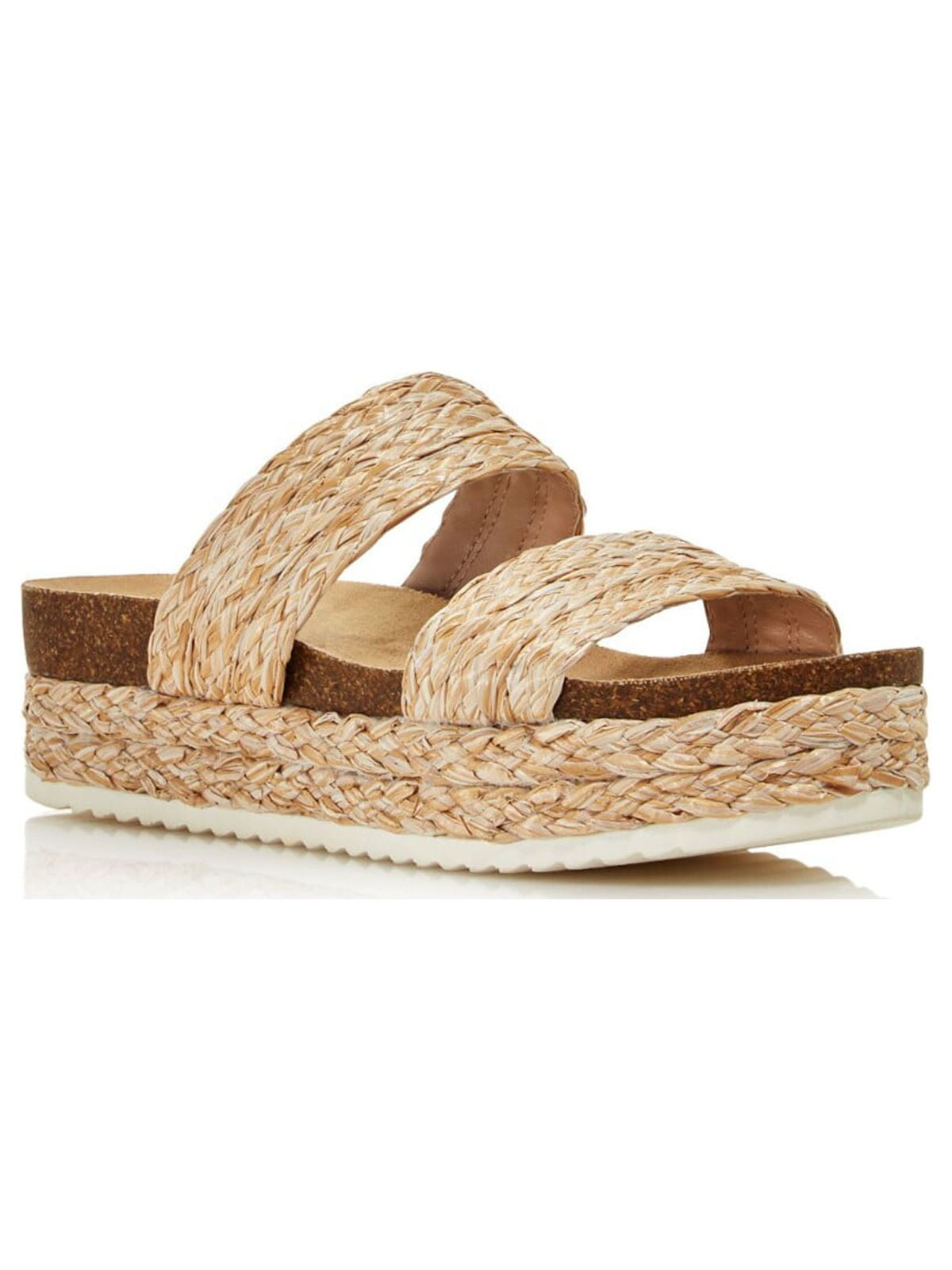 AQUA Womens Beige Strappy Emmie Round Toe Buckle Leather Slingback Sandal