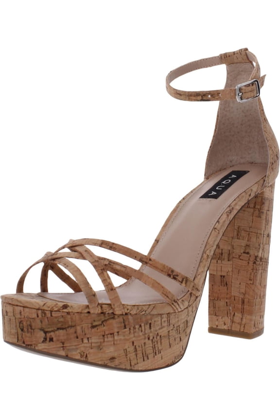 Womens Beige Adjustable Strap Cushioned Milo Round Toe Block Heel Buckle Dress Sandals 9 M