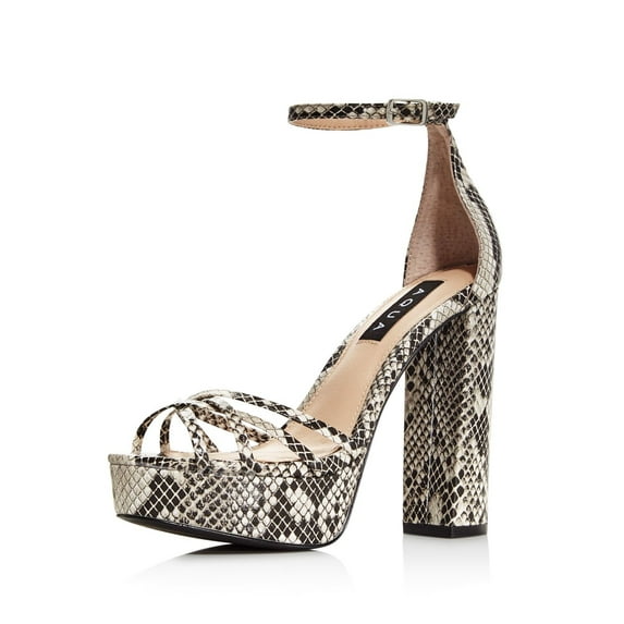AQUA Womens Beige Snakeskin 1-1/2" Platform Adjustable Strap Cushioned Milo Round Toe Block Heel Buckle Dress Sandals Shoes 11 M