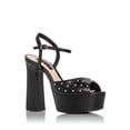 thumbnail image 1 of AQUA Womens Black 1-1/2" Platform Ankle Strap Studded Cullen Round Toe Block Heel Buckle Leather Dress Sandals Shoes 10 B, 1 of 4