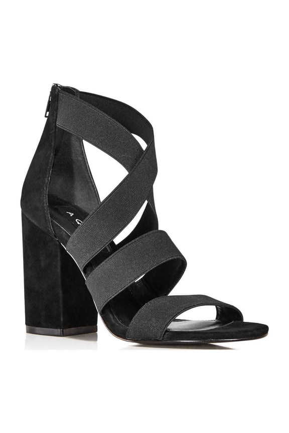 Womens Black Crisscross Straps Strappy Padded Frenz Round Toe Block Heel Zip-Up Heeled Gladiator Sandal 9.5 M