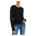 thumbnail image 1 of AQUA Womens Black Distressed Shaker-stitch Long Sleeve Scoop Neck Sweater XS, 1 of 2